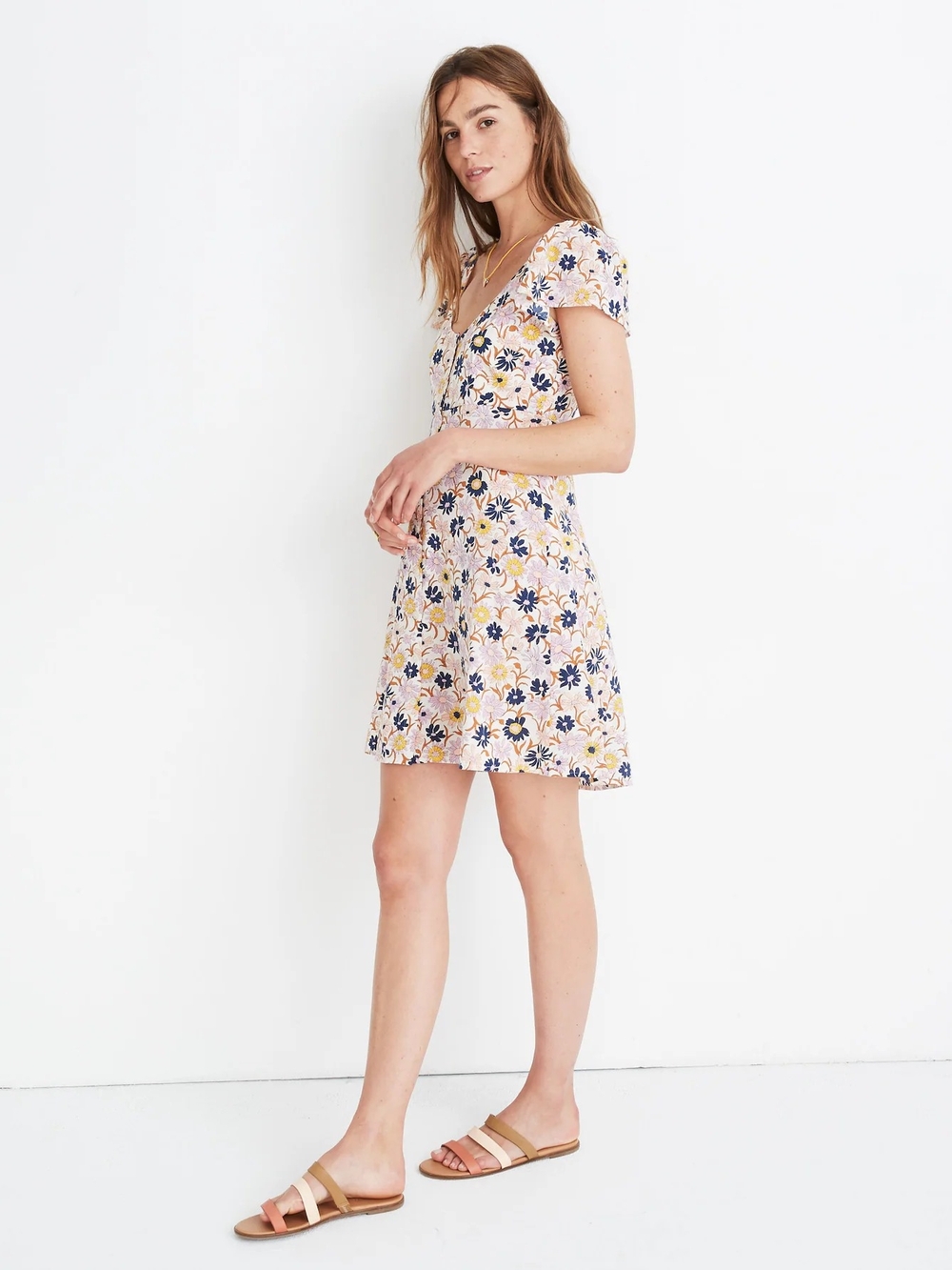 Madewell Puff-Sleeve Button-Front Dress in Wildflower Garden